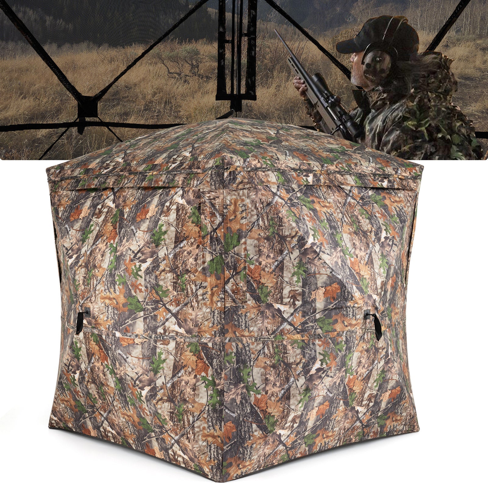 270° See Through Hunting Blind Tent with Silent Magnetic Door