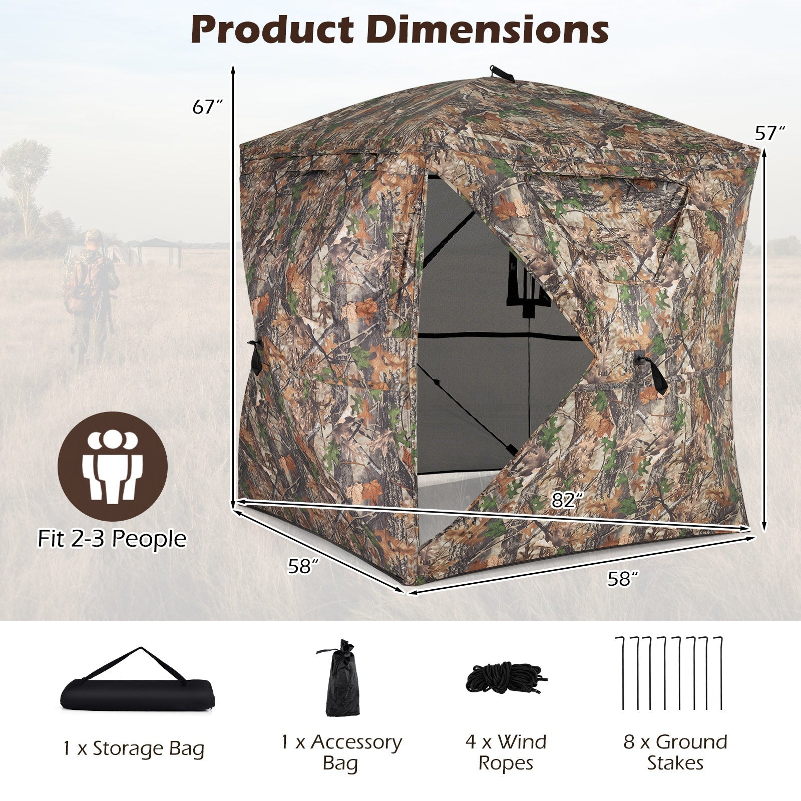270° See Through Hunting Blind Tent with Silent Magnetic Door