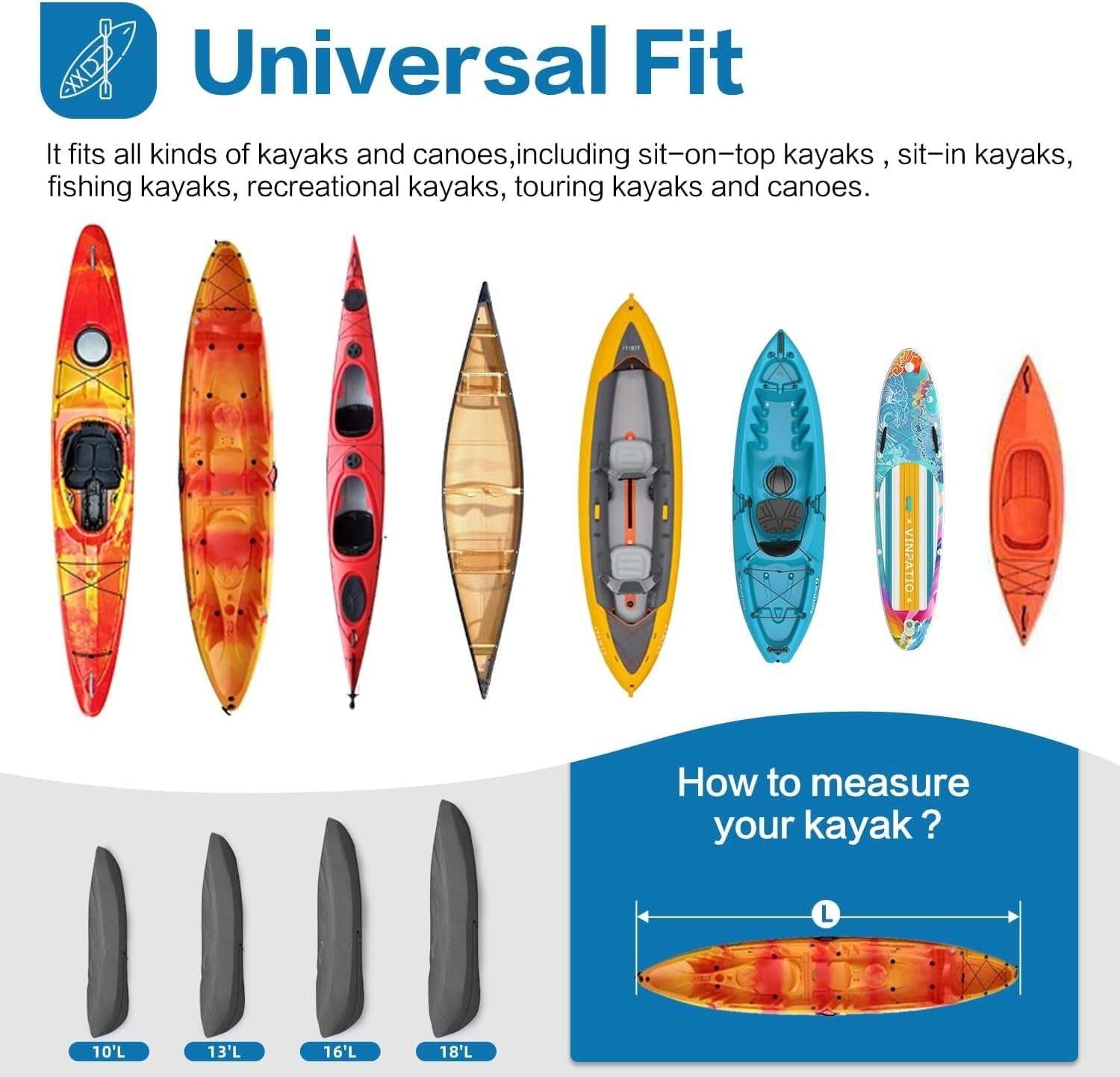 600D Kayak Cover: Upgraded Zipper Closure Waterproof Canoe Outdoor Storage Bag
