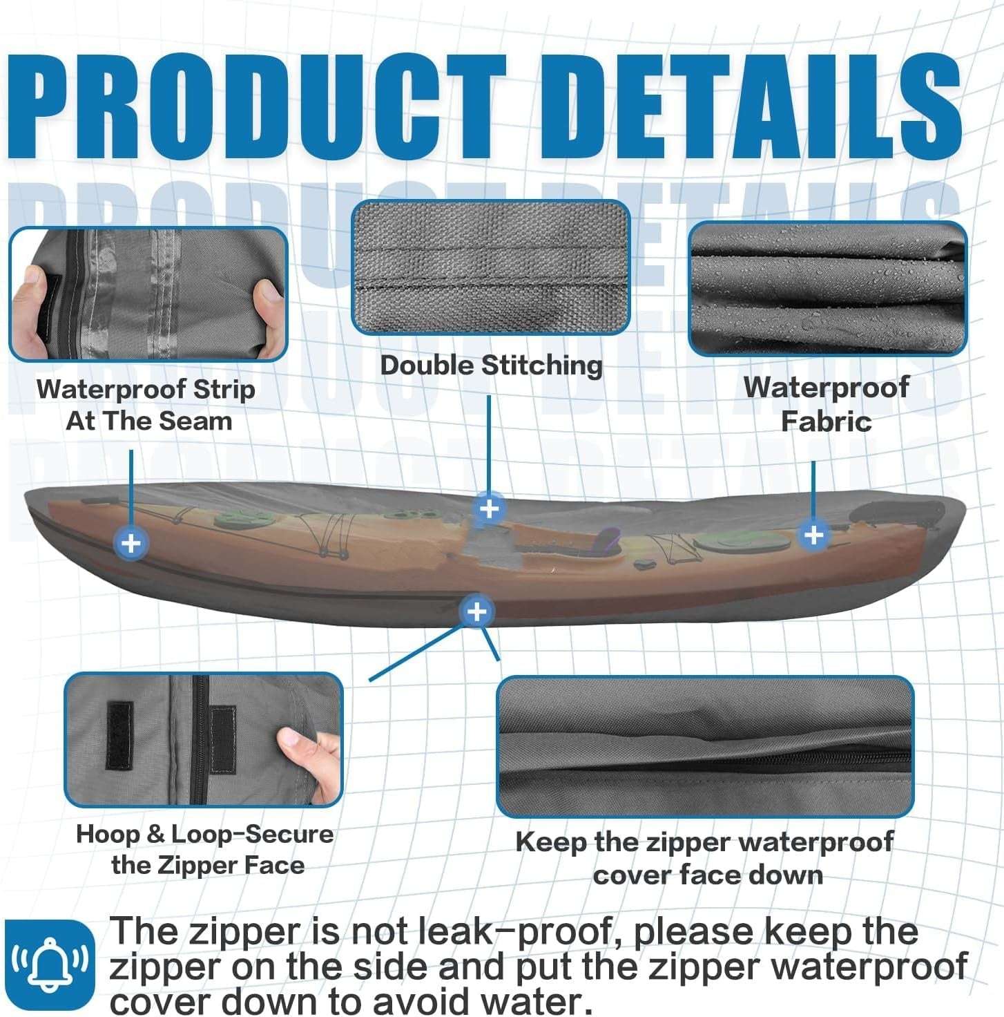 600D Kayak Cover: Upgraded Zipper Closure Waterproof Canoe Outdoor Storage Bag