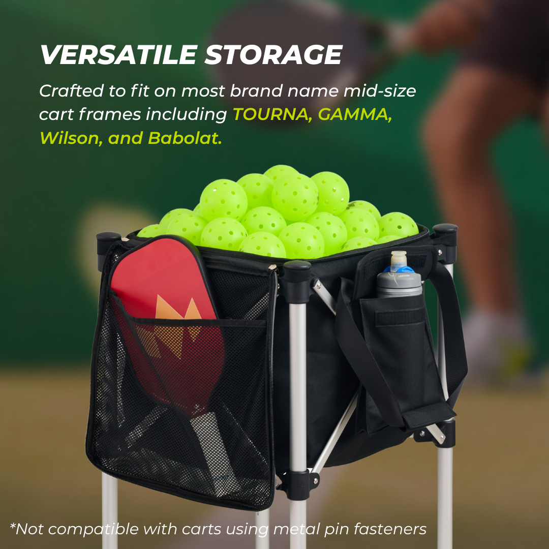 Ball Tote & Cart - Portable Teaching Cart with Black Ball Tote Bag for Tennis and Pickleball Pros