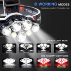 High Lumen Ultra Bright Powerful Rechargeable LED Headlamp  USB Head Lamp 7 LED Headlight Head Flashlight Waterproof Flashlight Head Torch For Outdoor Camping Cycling Running Fishing