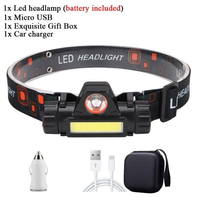Rechargeable Waterproof Powerful LED Headlamp Portable Mini Built-in 18650 Battery Flashlight For  Portable Head Lamp Flashlight, Outdoor Lightweight Durable Headlight For Outdoor Running Camping Reading Fishing  Walking Jogging Headlight