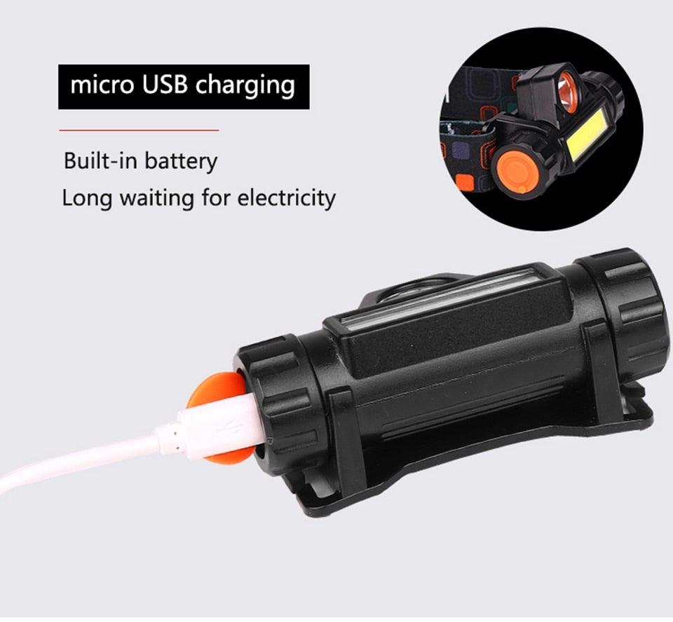 Rechargeable Waterproof Powerful LED Headlamp Portable Mini Built-in 18650 Battery Flashlight For  Portable Head Lamp Flashlight, Outdoor Lightweight Durable Headlight For Outdoor Running Camping Reading Fishing  Walking Jogging Headlight