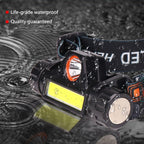 Rechargeable Waterproof Powerful LED Headlamp Portable Mini Built-in 18650 Battery Flashlight For  Portable Head Lamp Flashlight, Outdoor Lightweight Durable Headlight For Outdoor Running Camping Reading Fishing  Walking Jogging Headlight